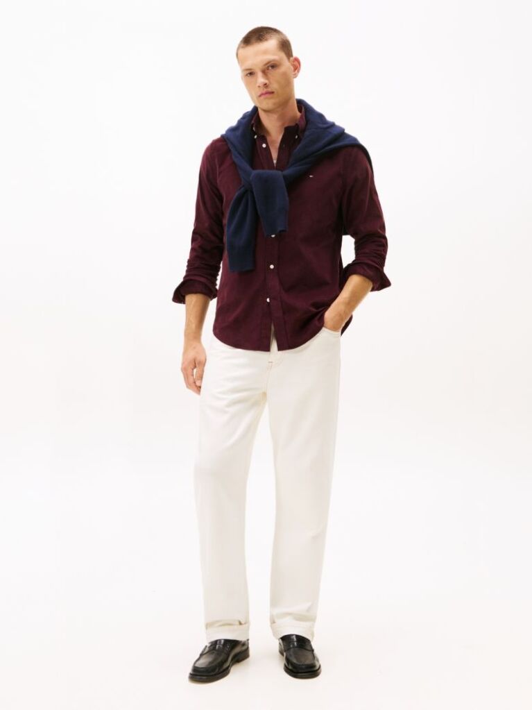 Rosu Camasa Regular Corduroy Cu Broderie Flag  Barbati