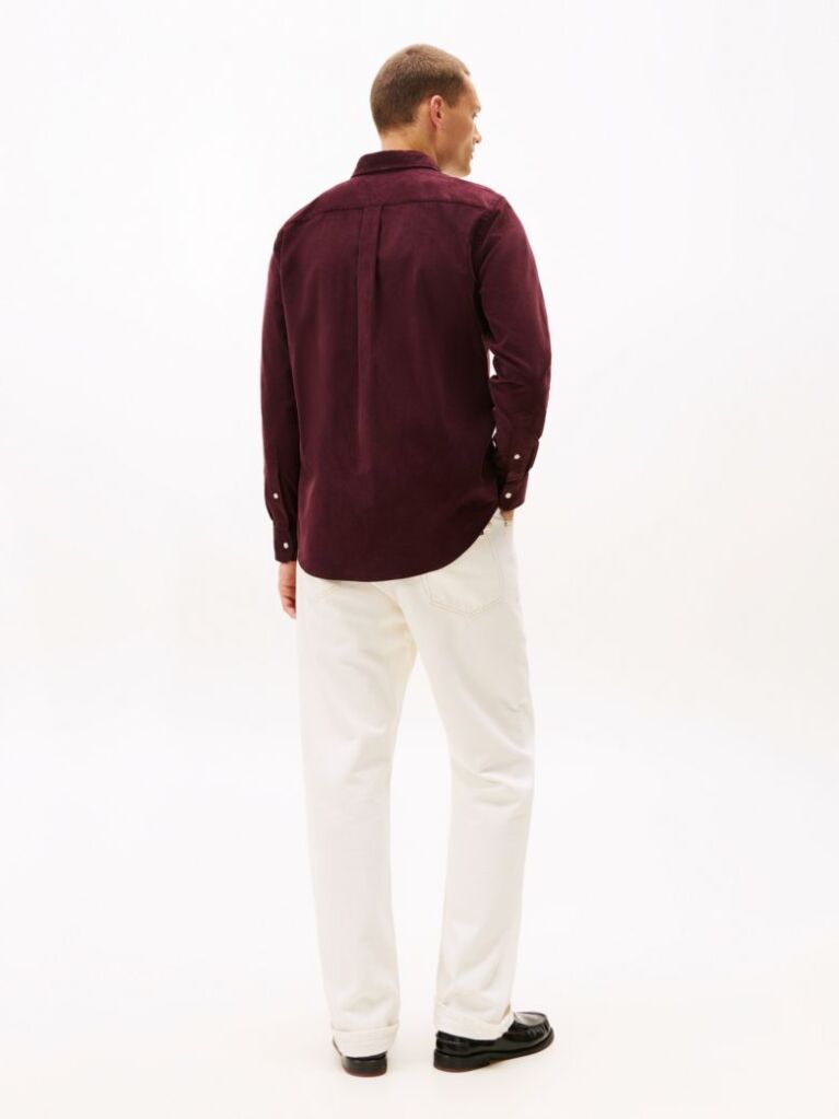 Rosu Camasa Regular Corduroy Cu Broderie Flag  Barbati