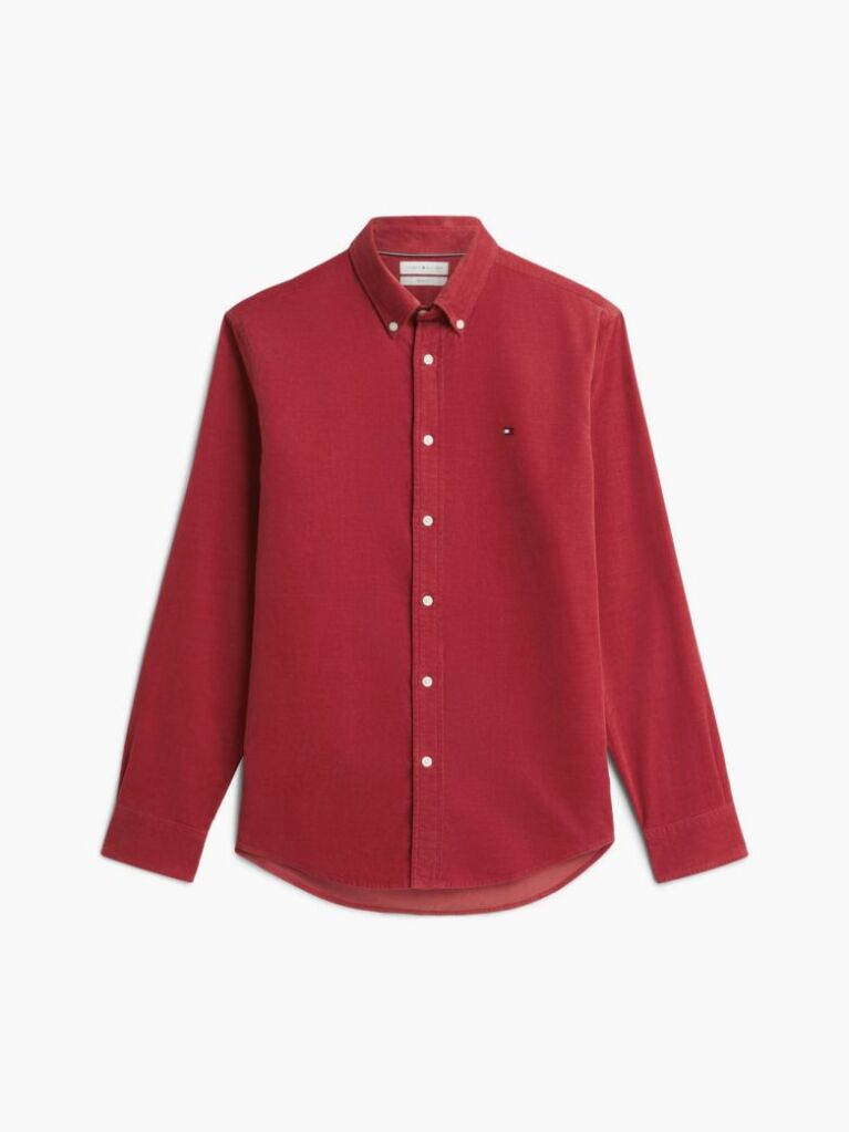 Rosu Camasa Regular Corduroy Cu Broderie Flag  Barbati