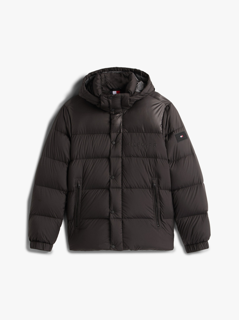 Negru Geaca Puffer Hidrofuga Umpluta Cu Pene Si Gluga  Barbati