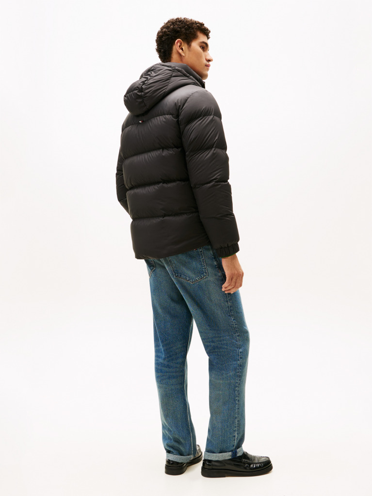 Negru Geaca Puffer Hidrofuga Umpluta Cu Pene Si Gluga  Barbati