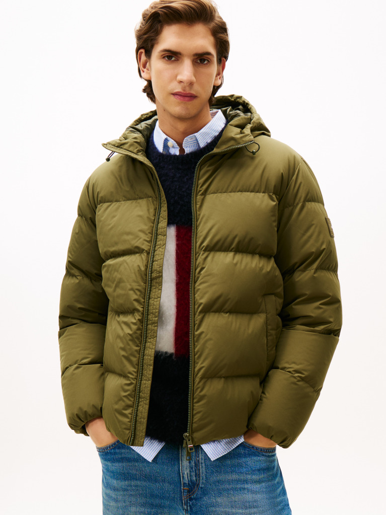 Verde Geaca Puffer Hidrofuga Umpluta Cu Pene Si Gluga  Barbati