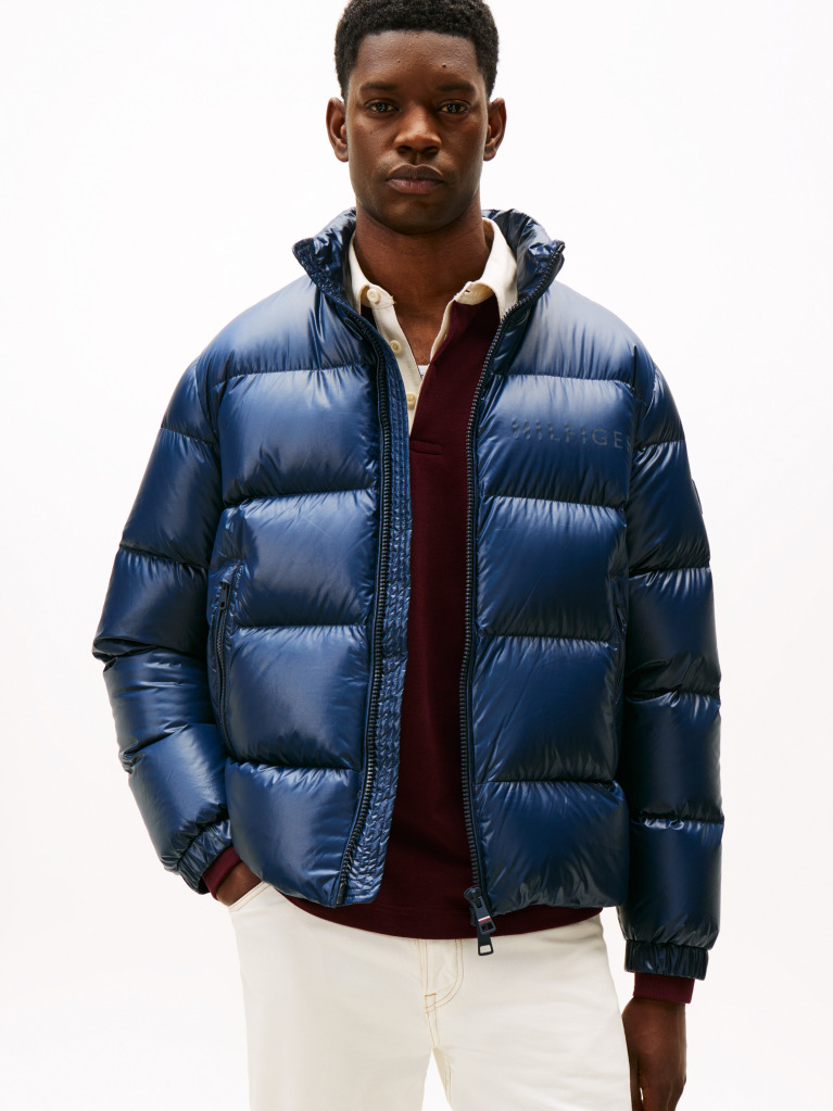Blue Shiny Water Repellent Down Puffer Jacket  Men