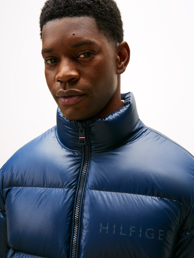Blue Shiny Water Repellent Down Puffer Jacket  Men