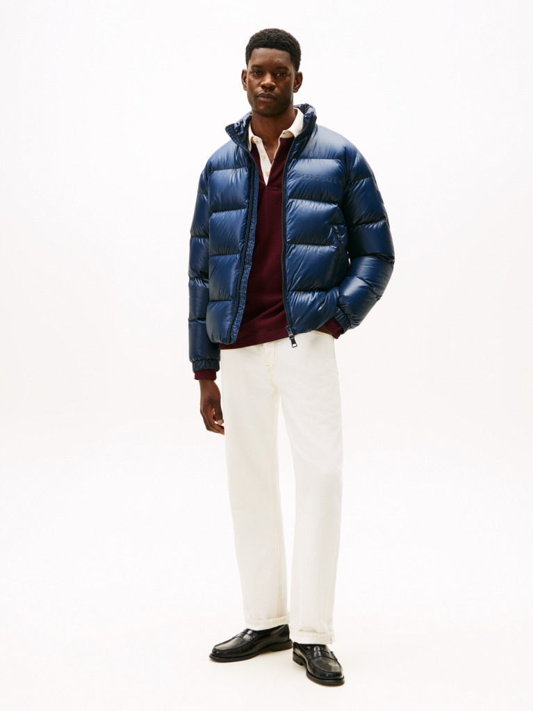 Blue Shiny Water Repellent Down Puffer Jacket  Men