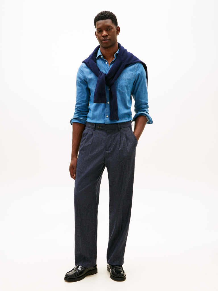 Blue Pantaloni Smart Casual Din Amestec De Lana  Barbati