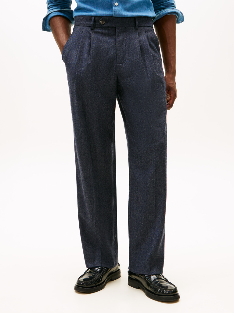 Blue Pantaloni Smart Casual Din Amestec De Lana  Barbati