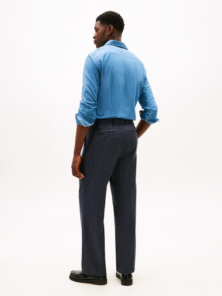Blue Pantaloni Smart Casual Din Amestec De Lana  Barbati