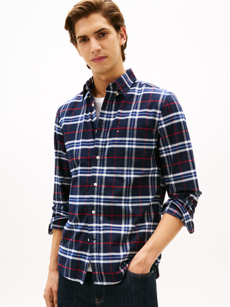 Multi Camasa Regular Fit Brushed Oxford Cu Model Check  Barbati