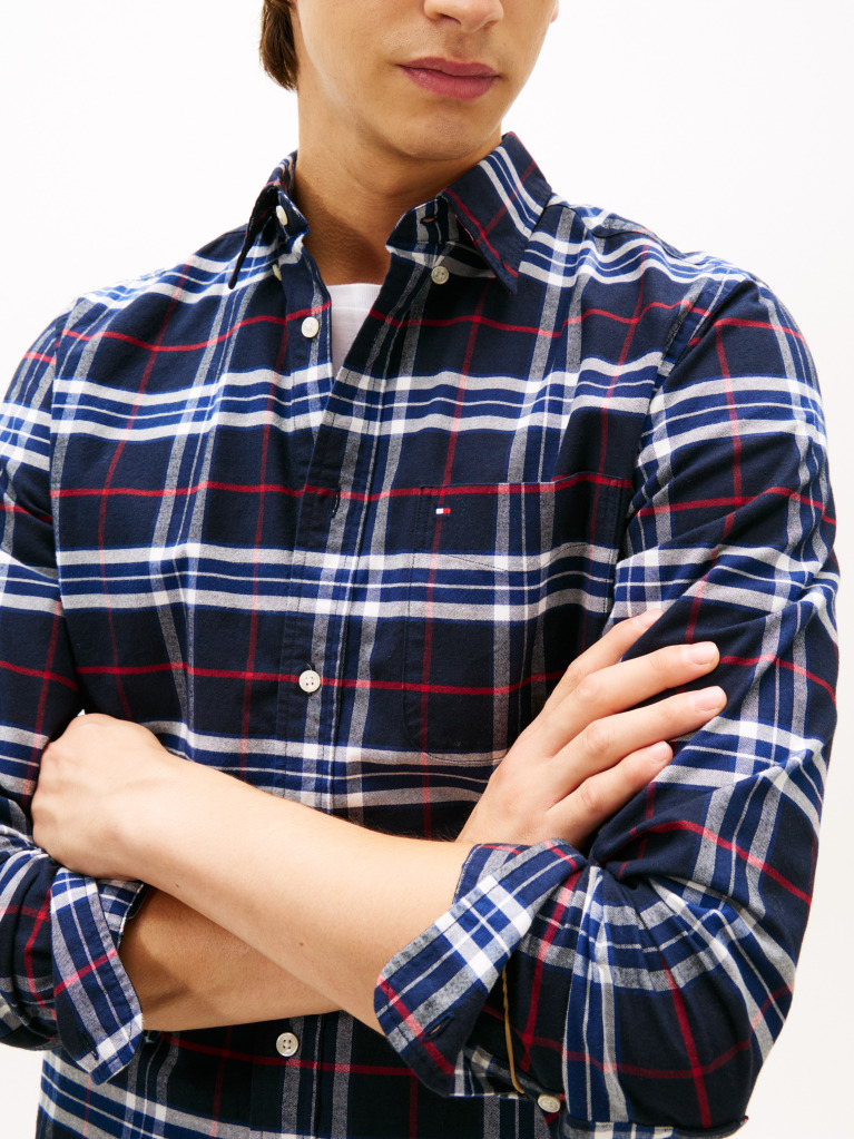 Multi Camasa Regular Fit Brushed Oxford Cu Model Check  Barbati