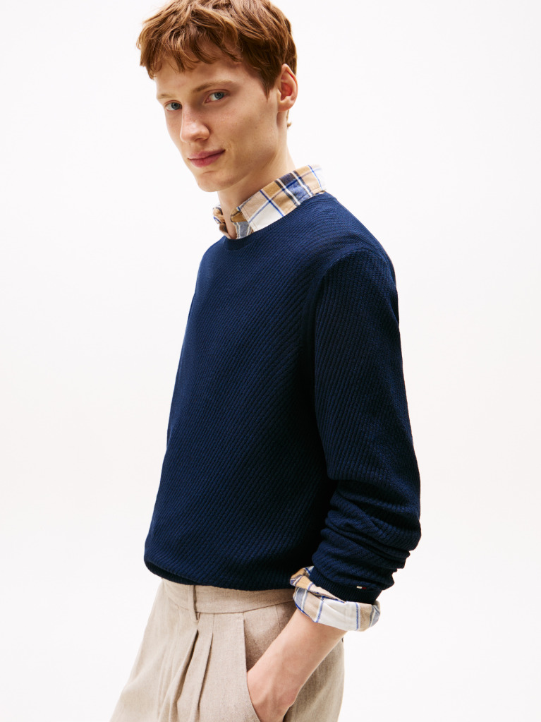 Blue Smart Casual Thermoregulating Rib-Knit Jumper  Men