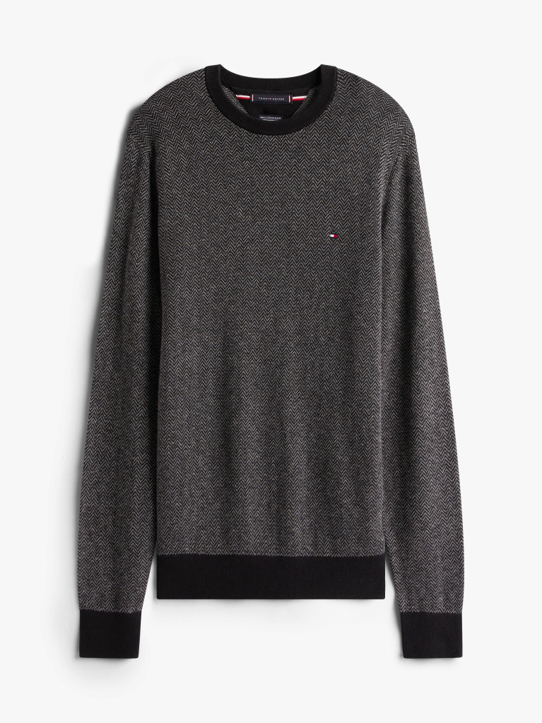 Gri Pulover Tricotat Herringbone Cu Casmir  Barbati
