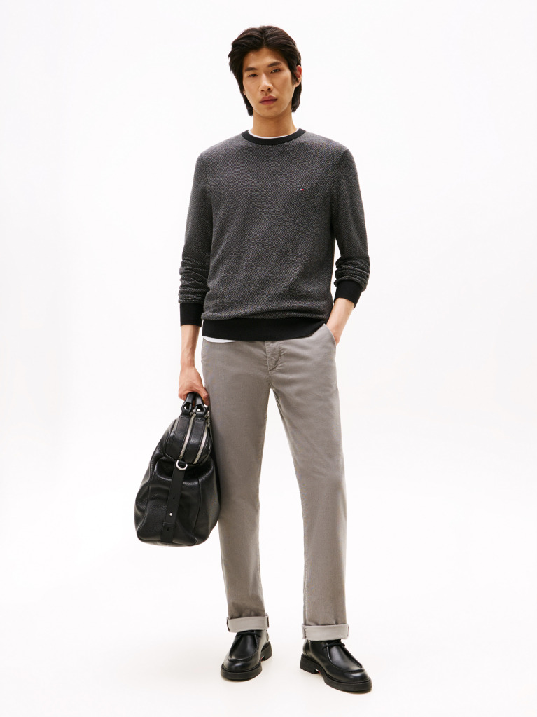 Gri Pulover Tricotat Herringbone Cu Casmir  Barbati