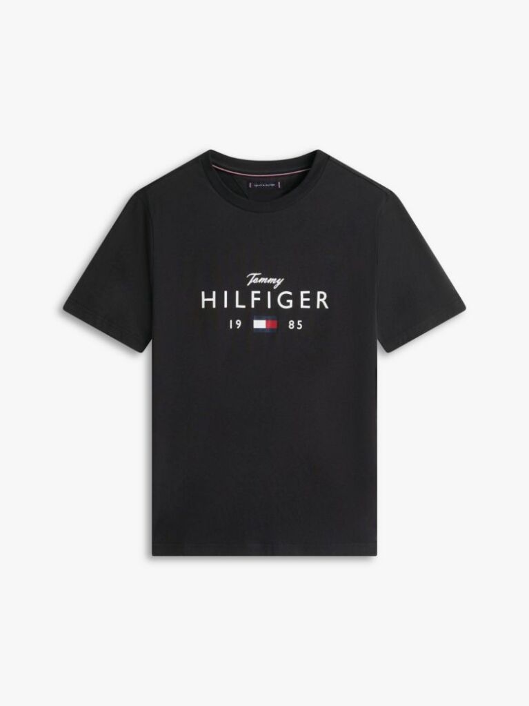 Negru T-Shirt Cu Guler Rotund Si Logo Grafic  Barbati