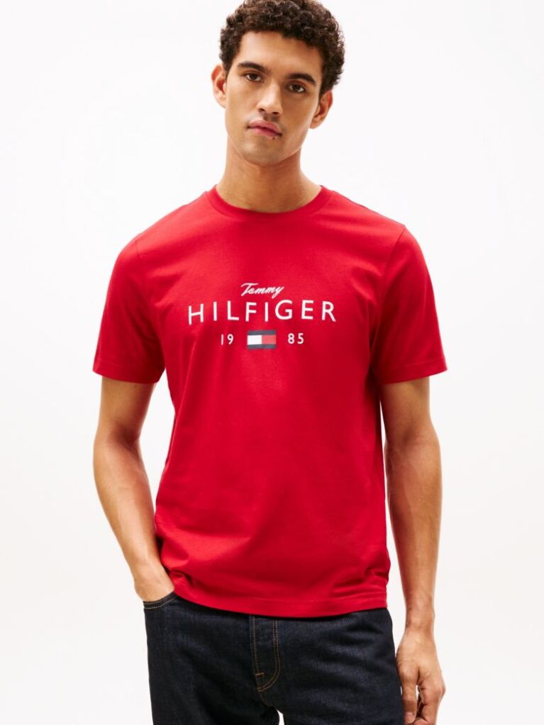 Rosu T-Shirt Cu Guler Rotund Si Logo Grafic  Barbati