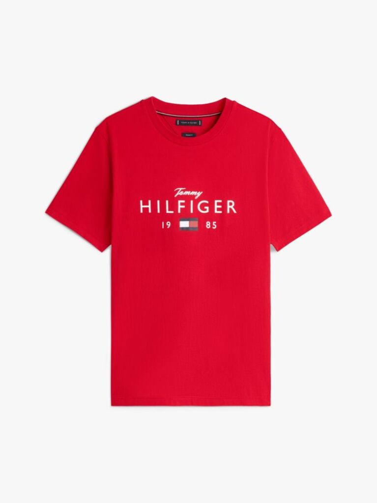 Rosu T-Shirt Cu Guler Rotund Si Logo Grafic  Barbati
