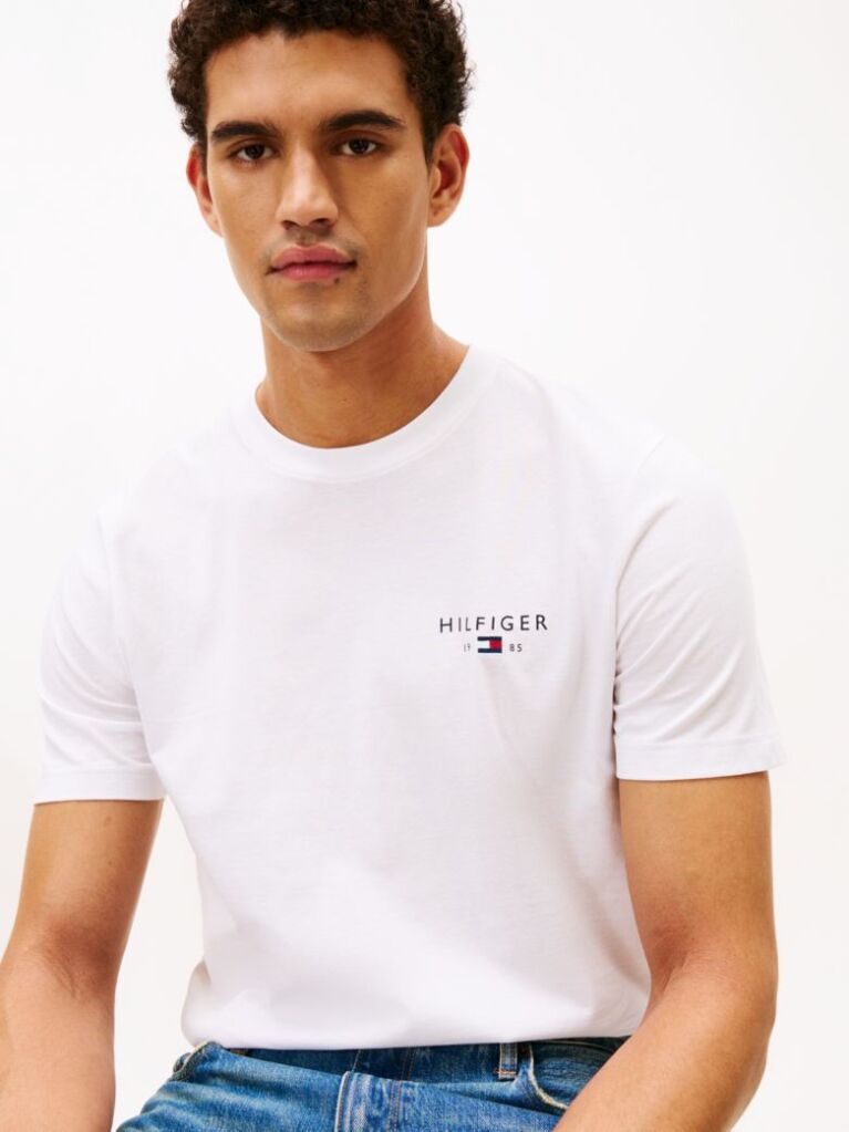 Alb T-Shirt Cu Croiala Regular Si Logo  Barbati