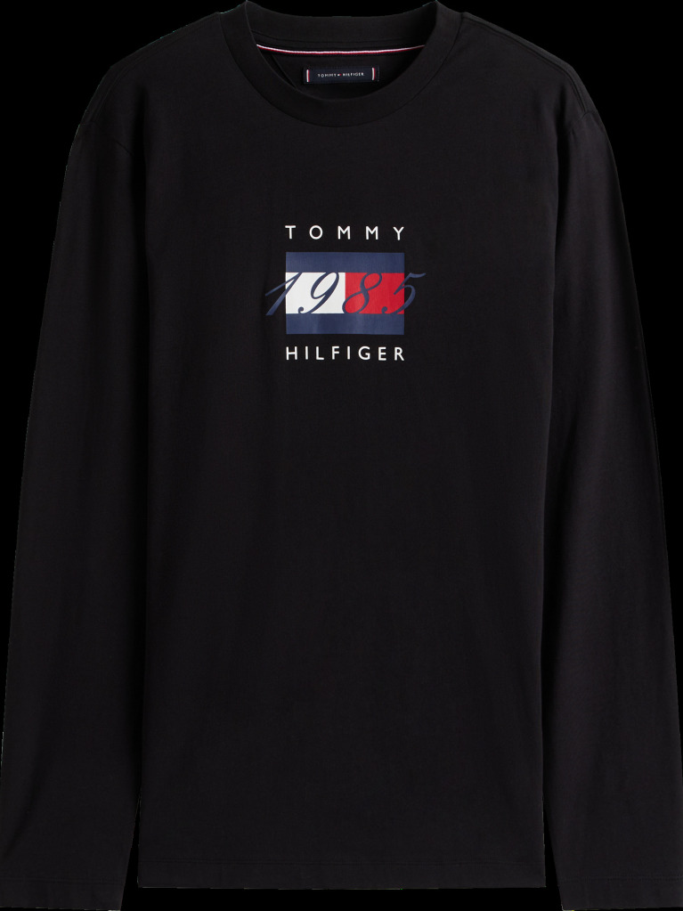 Negru Tricou Cu Maneci Lungi Din Jersey Cu Imprimeu Steag  Barbati