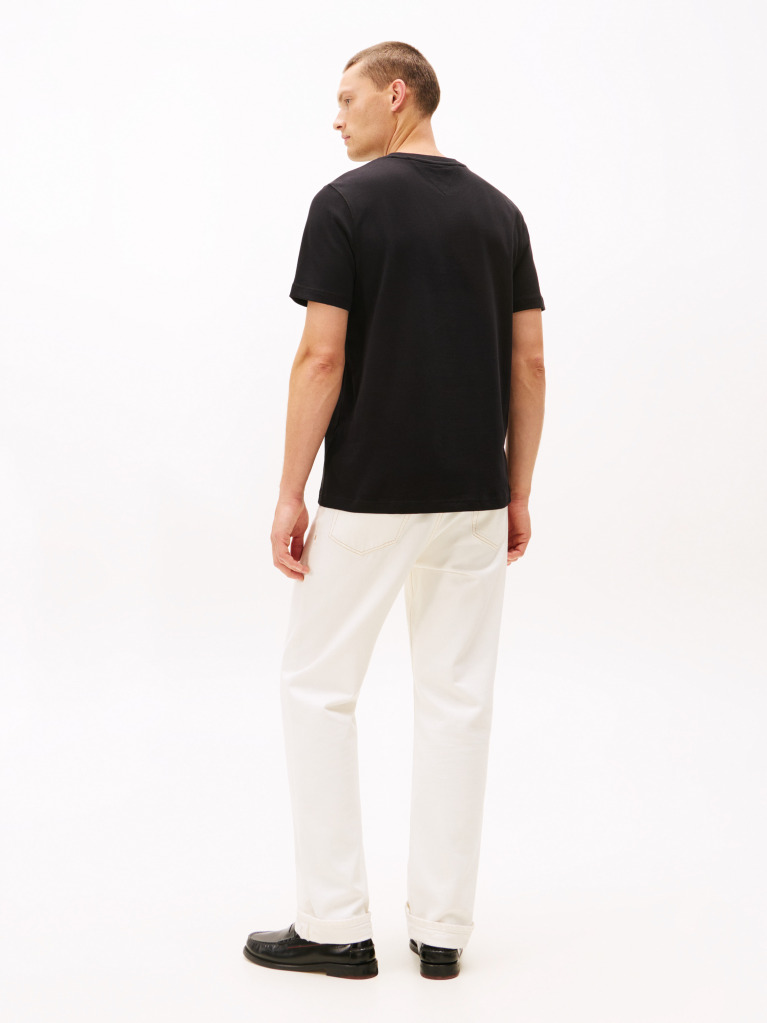 Negru Tricou Cu Guler Rotund Si Broderie Logo  Barbati