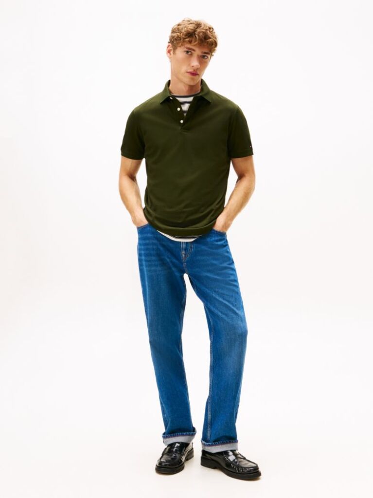 Verde Tricou Polo Cu Croiala Regular  Barbati
