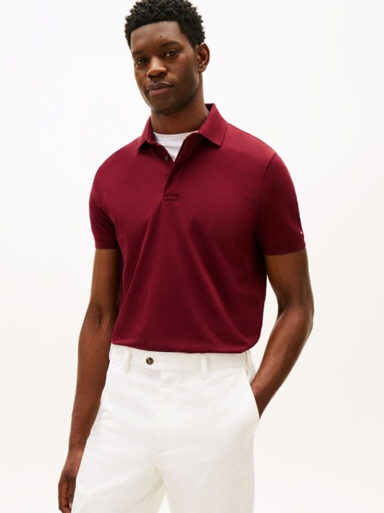 Rosu Tricou Polo Cu Croiala Regular  Barbati