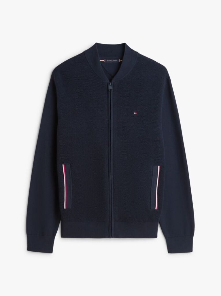 Blue Cardigan Cu Fermoar Si Broderie Cu Steag  Barbati