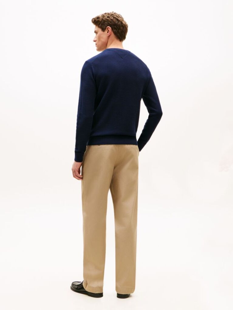 Blue Textured Knit Crew Neck Jumper  Men