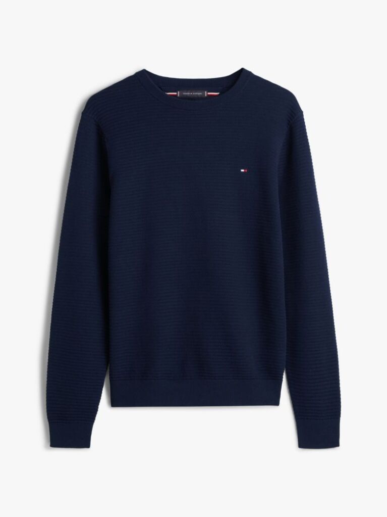 Blue Textured Knit Crew Neck Jumper  Men