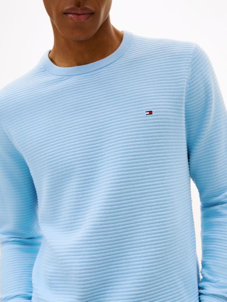 Blue Textured Knit Crew Neck Jumper  Men