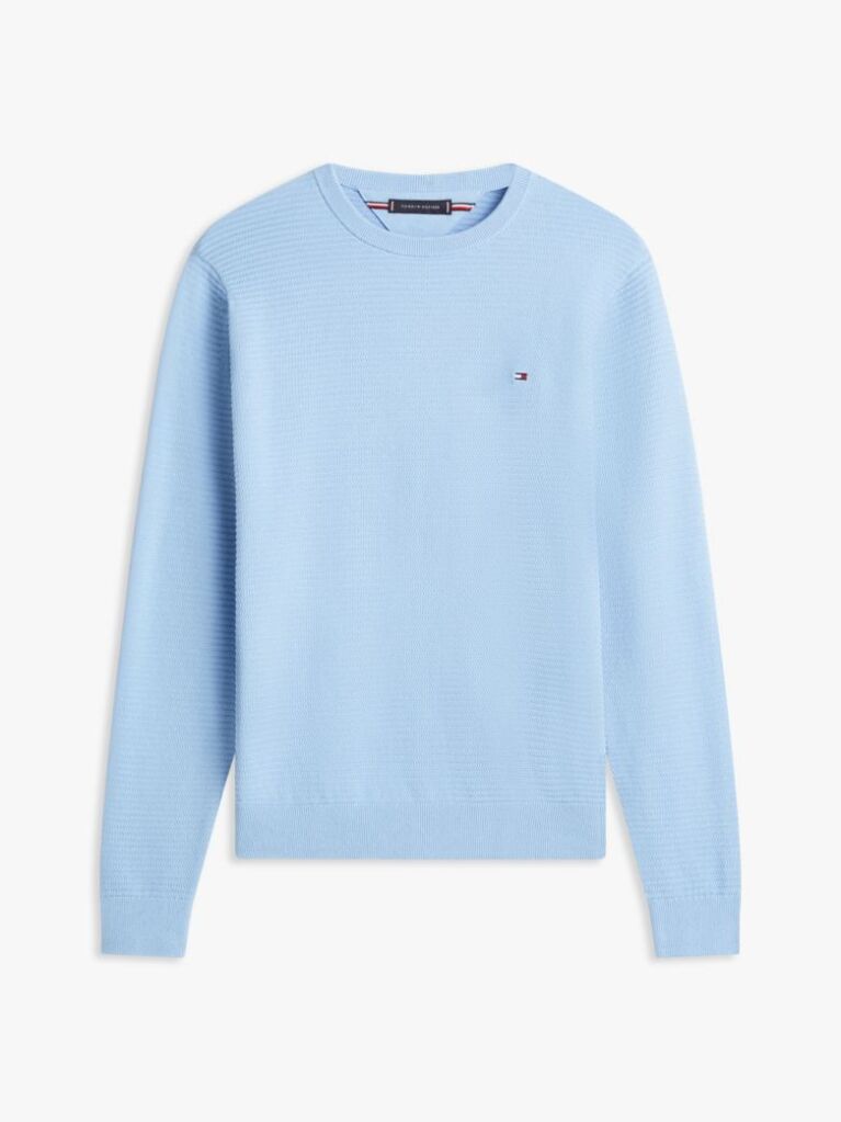 Blue Textured Knit Crew Neck Jumper  Men