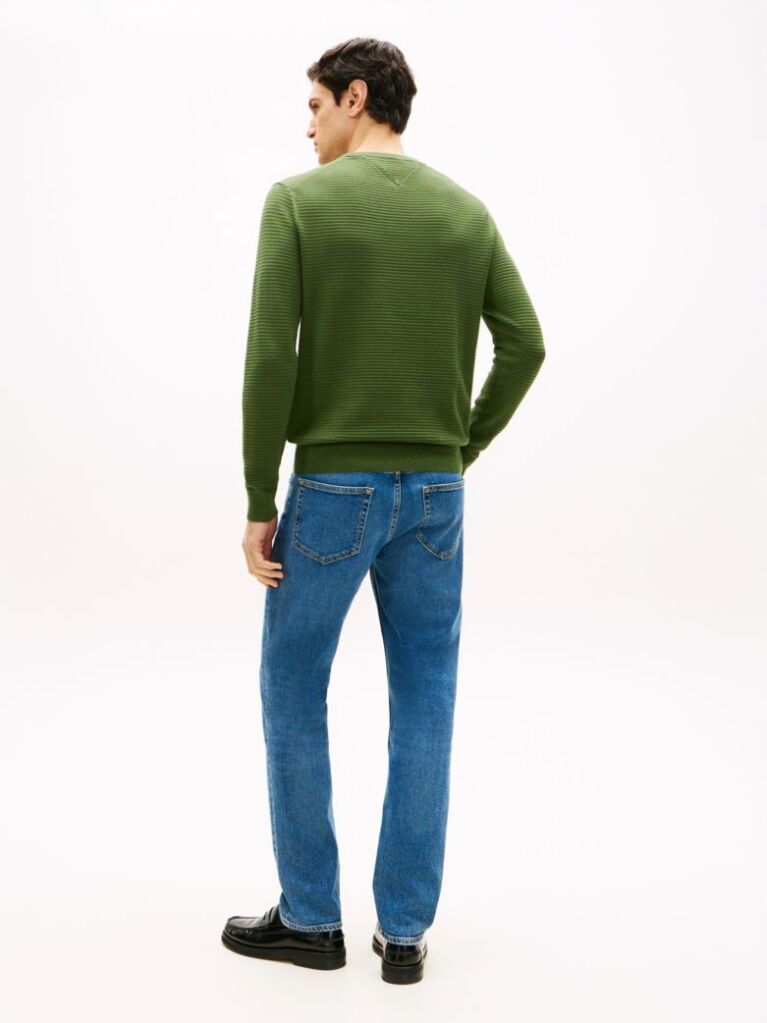 Green Textured Knit Crew Neck Jumper  Men