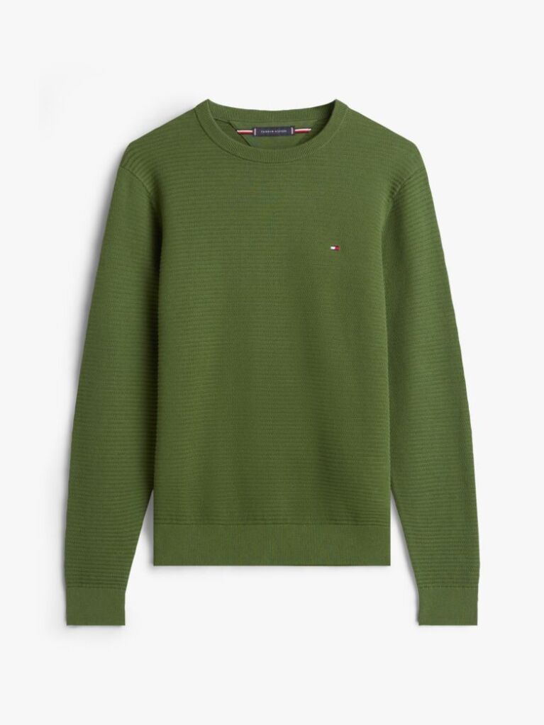 Green Textured Knit Crew Neck Jumper  Men
