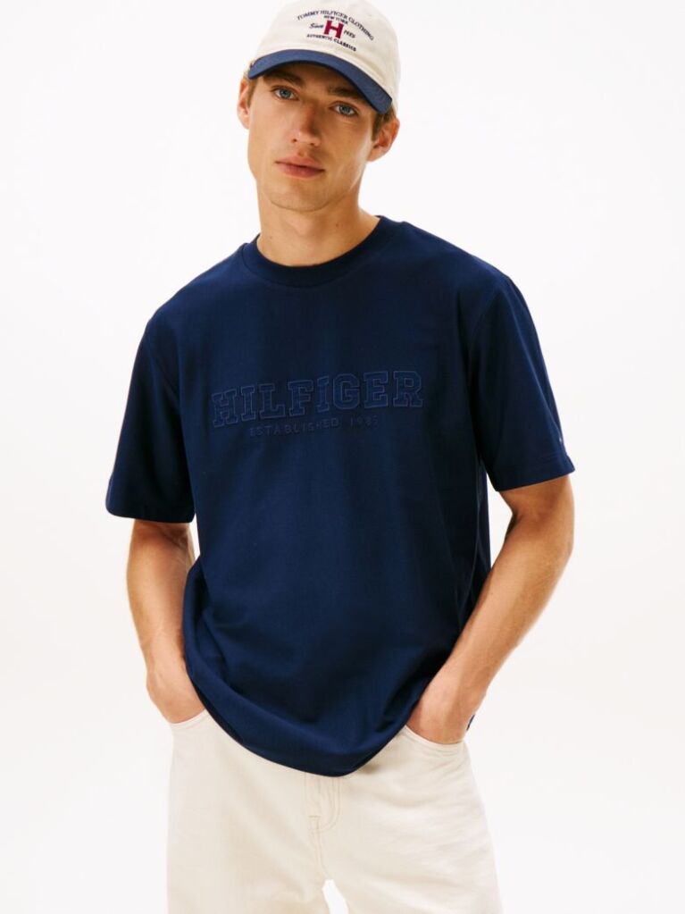 Blue T-Shirt Cu Guler Rotund Si Broderie Cu Logo  Barbati