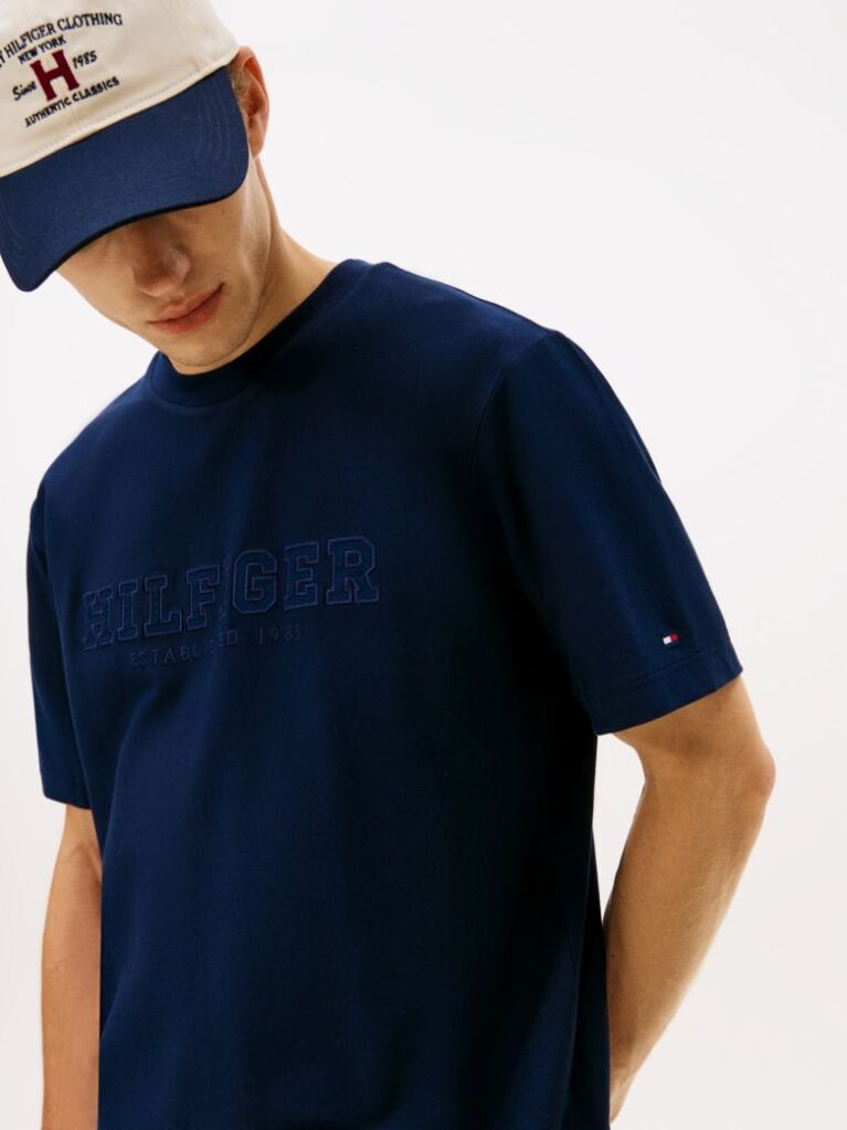 Blue T-Shirt Cu Guler Rotund Si Broderie Cu Logo  Barbati