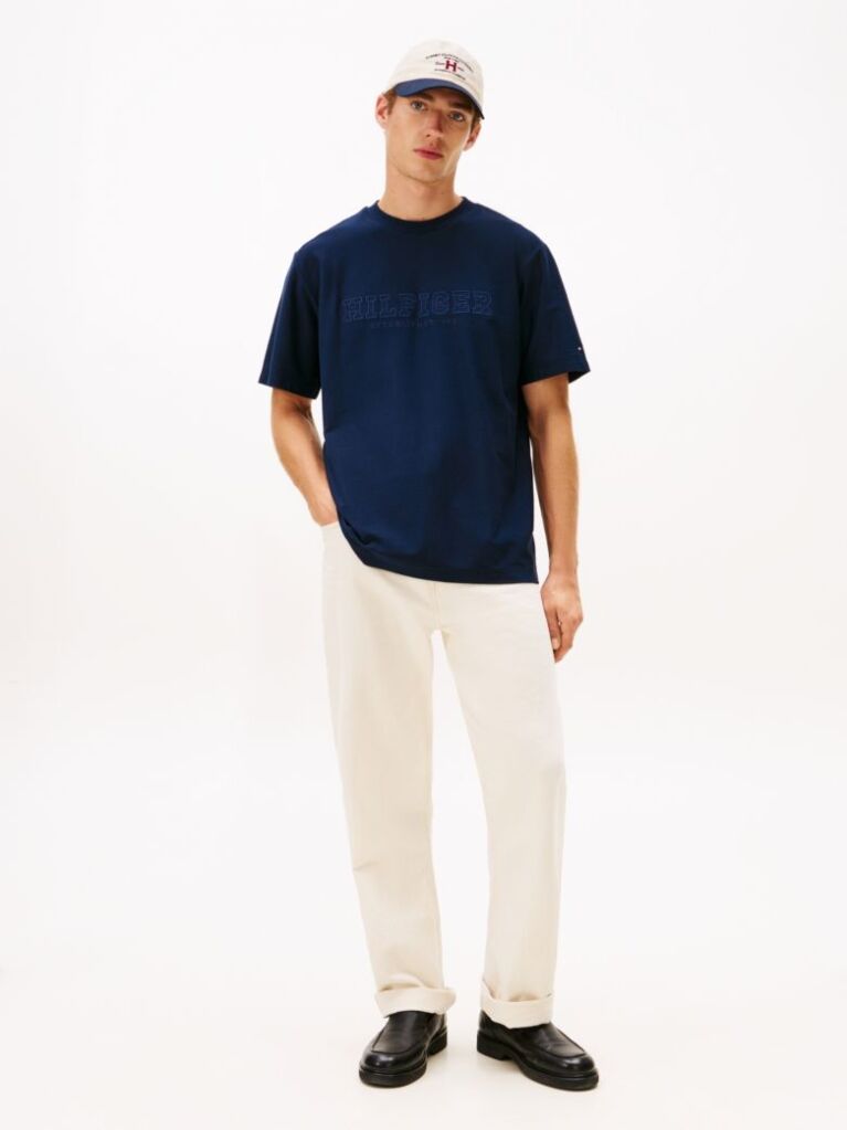 Blue T-Shirt Cu Guler Rotund Si Broderie Cu Logo  Barbati