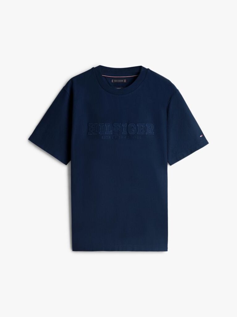 Blue T-Shirt Cu Guler Rotund Si Broderie Cu Logo  Barbati