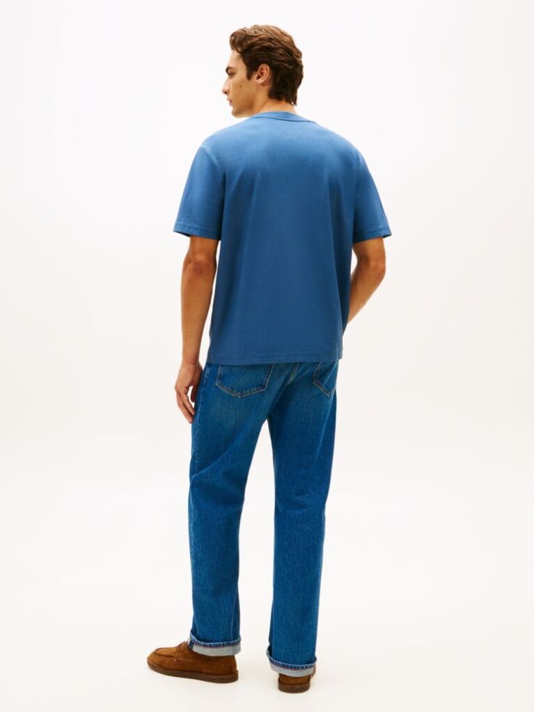 Blue T-Shirt Cu Guler Rotund Si Broderie Cu Logo  Barbati