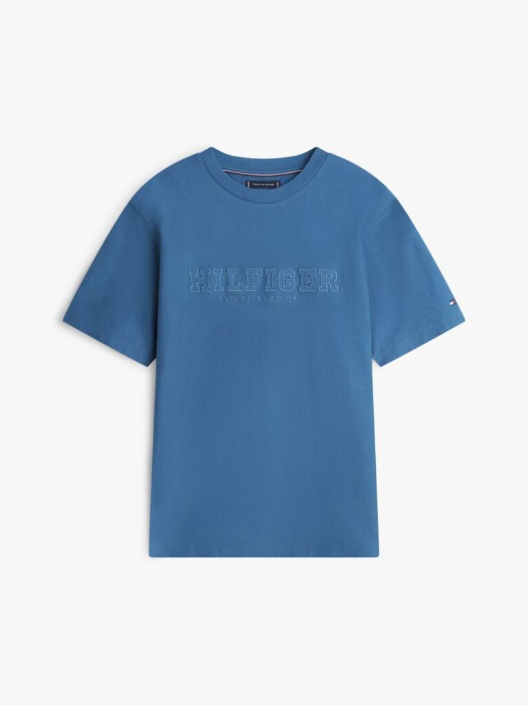 Blue T-Shirt Cu Guler Rotund Si Broderie Cu Logo  Barbati