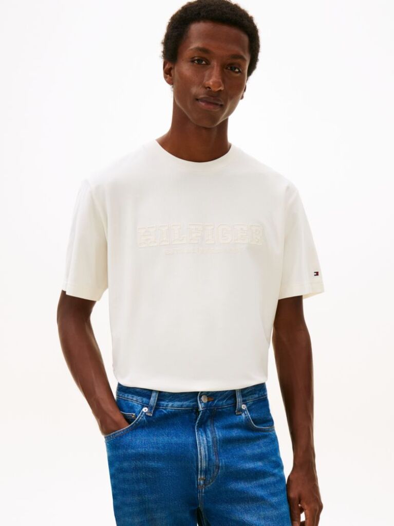 Bej T-Shirt Cu Guler Rotund Si Broderie Cu Logo  Barbati