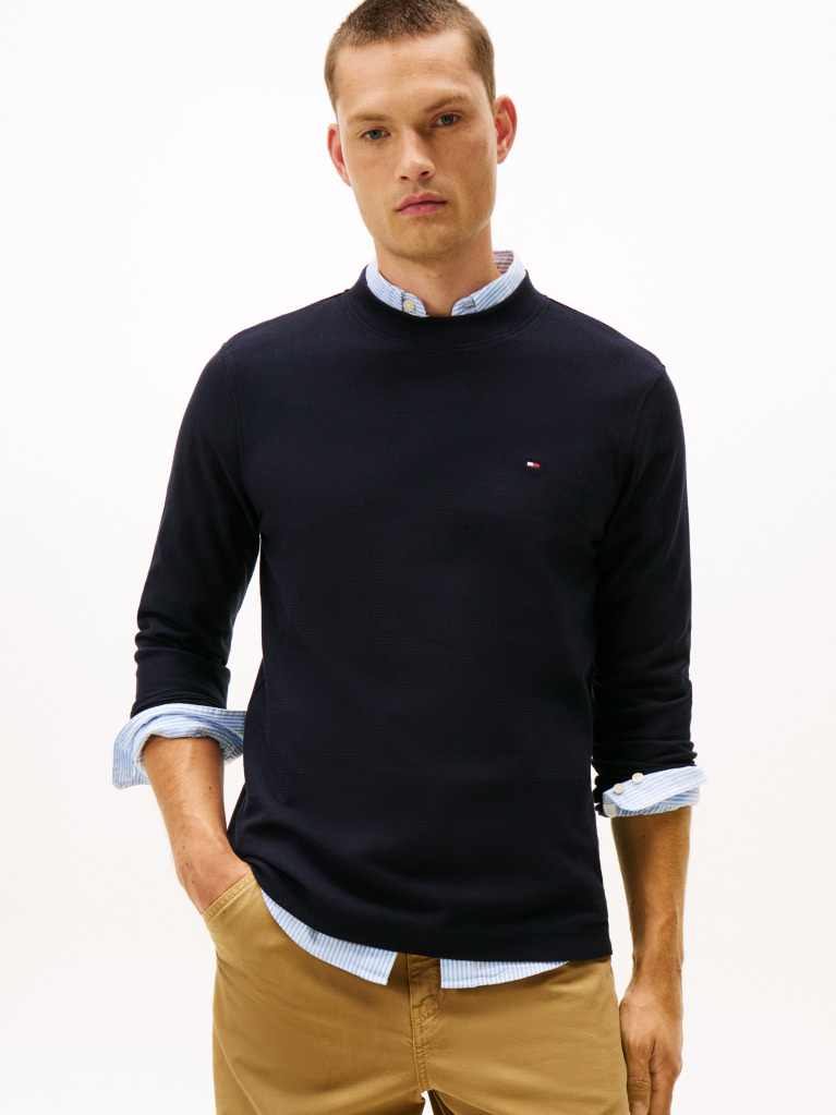Blue Mercerized Jacquard Long Sleeve Tee  Men