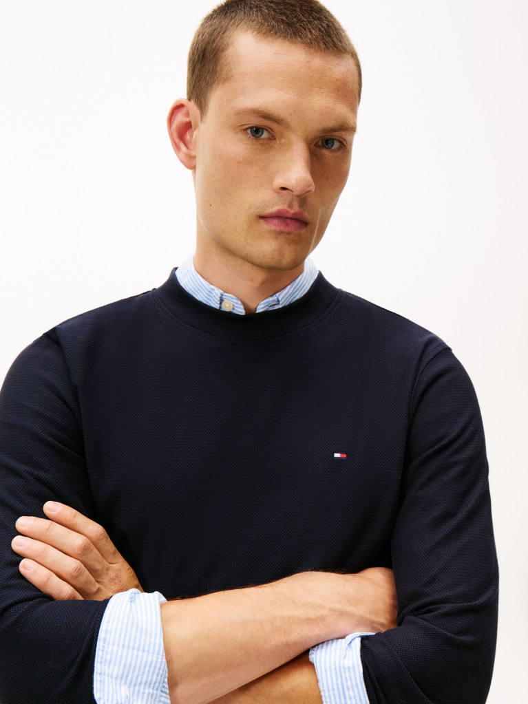 Blue Mercerized Jacquard Long Sleeve Tee  Men