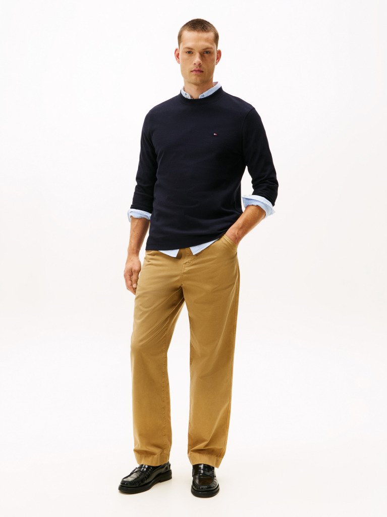 Blue Mercerized Jacquard Long Sleeve Tee  Men