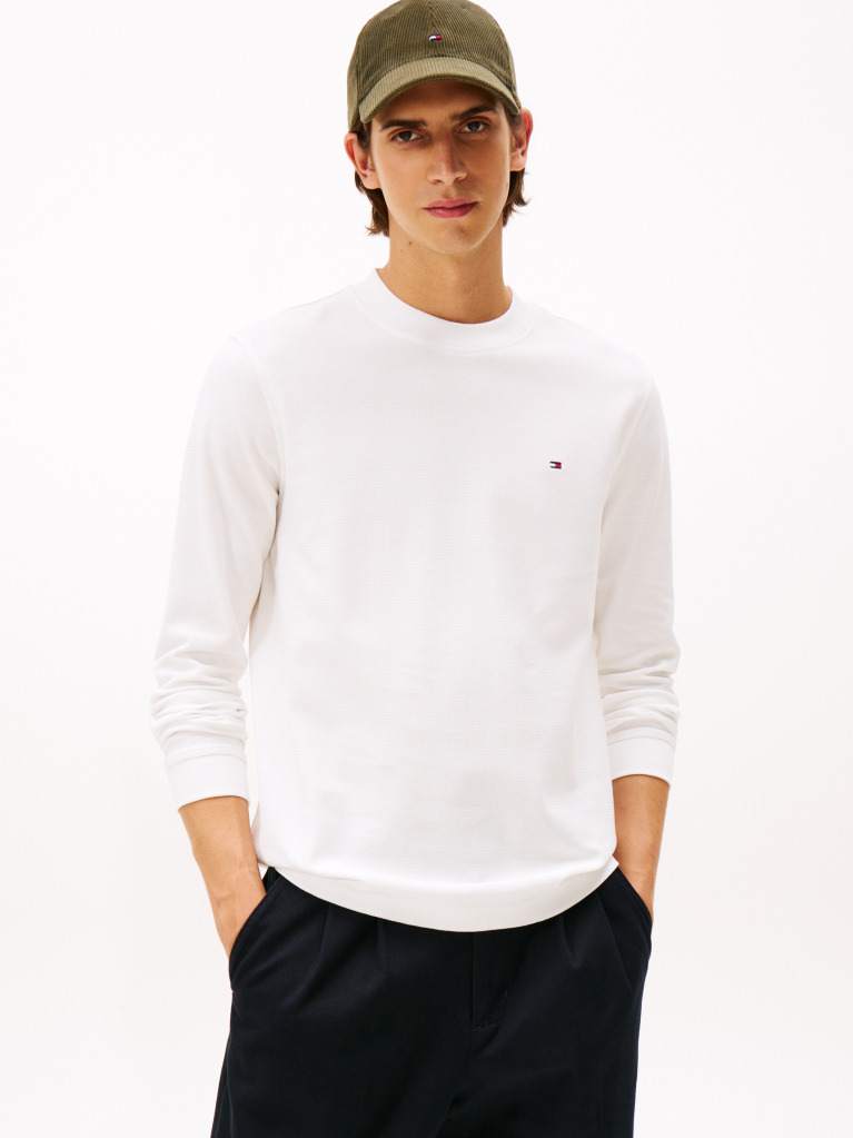 Beige Mercerized Jacquard Long Sleeve Tee  Men