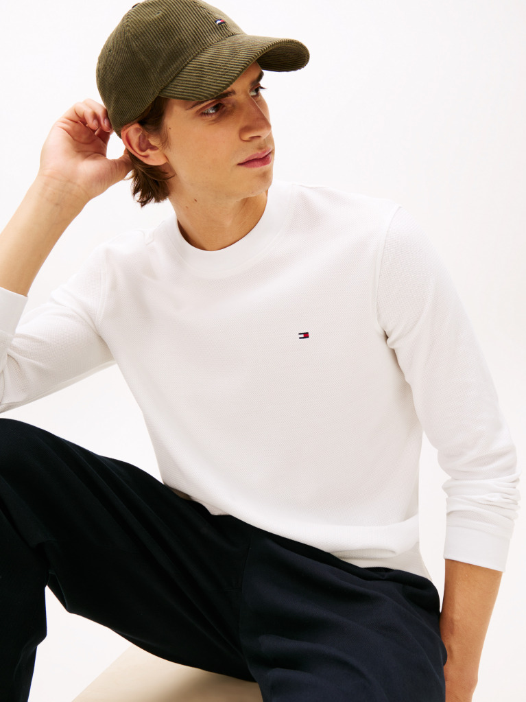 Beige Mercerized Jacquard Long Sleeve Tee  Men