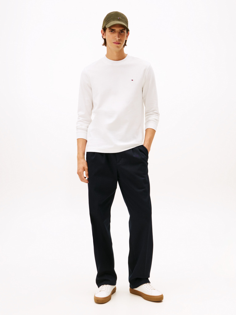 Beige Mercerized Jacquard Long Sleeve Tee  Men