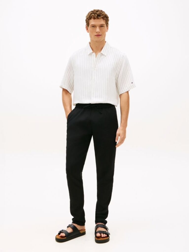 Negru Harlem Pantaloni Chino Din Amestec De In Cu Croiala Tapered  Barbati