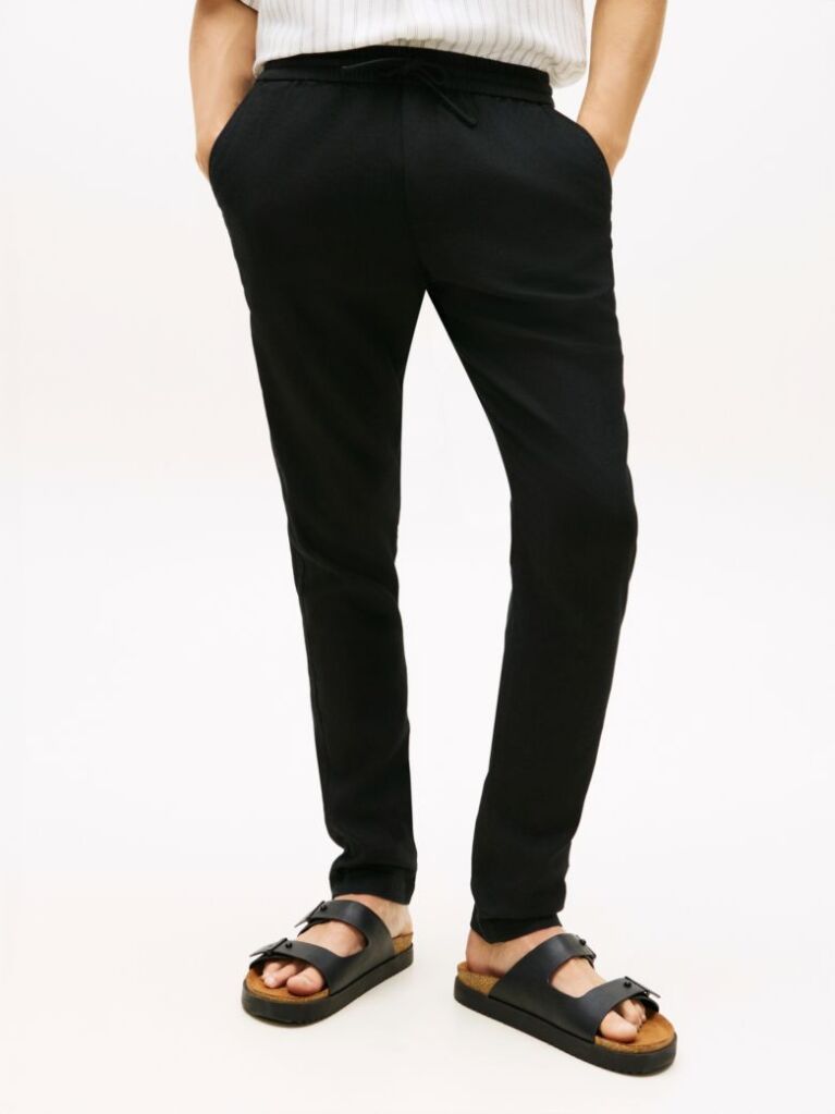 Negru Harlem Pantaloni Chino Din Amestec De In Cu Croiala Tapered  Barbati