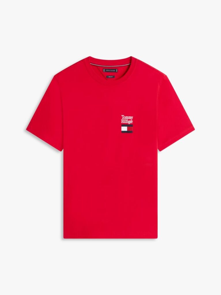 Rosu Tricou Cu Guler Rotund Si Logo Brodat  Barbati