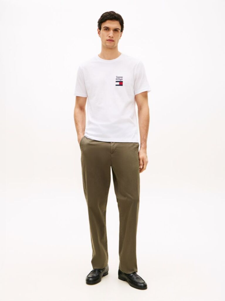 Alb Tricou Cu Guler Rotund Si Logo Brodat  Barbati