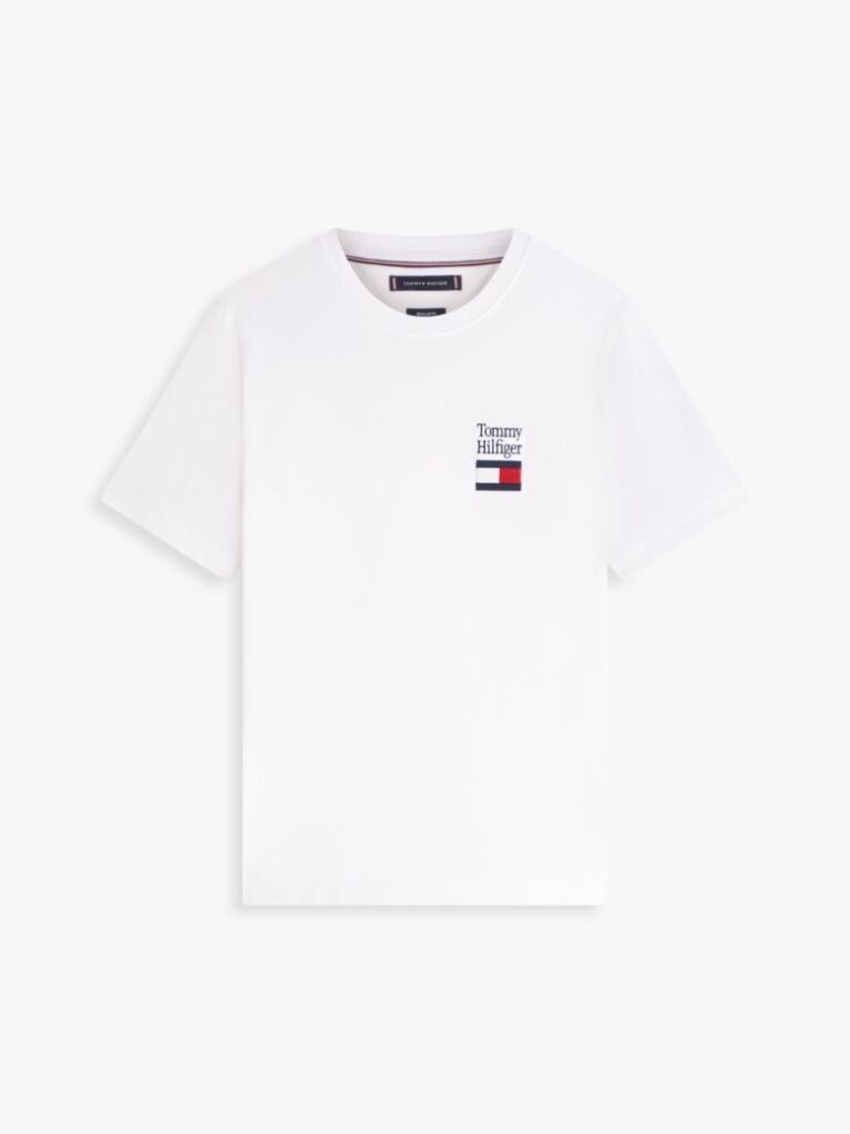 Alb Tricou Cu Guler Rotund Si Logo Brodat  Barbati